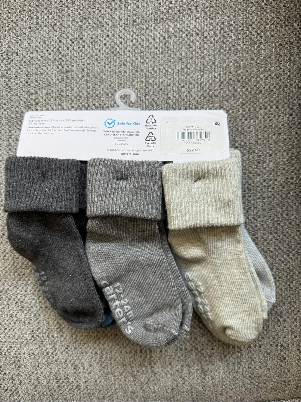 Carter's 6-Pack Baby Socks in Gray, Navy, and Denim Blue
